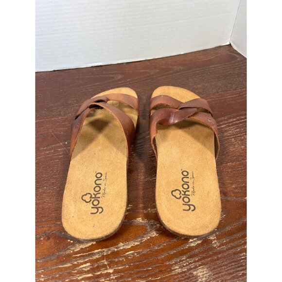 Yokono Womens Brown Leather Sandals With Cork Sole Slip-On Size 8 - Picture 3 of 5
